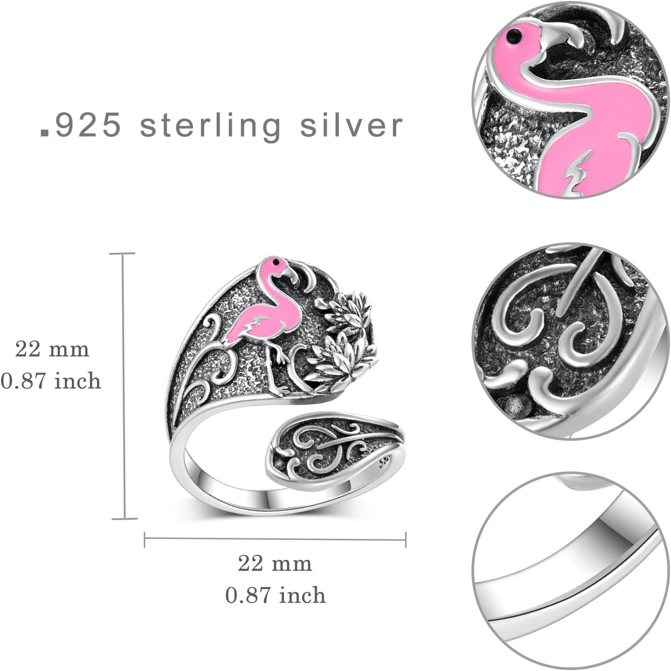 Spoon Rings for Women 925 Sterling Silver Hummingbird/Butterfly/Bee/Red Cardinal/Pink Flamingo Adjustable Thumb Rings Vintage Boho Antique Jewelry Gifts - Image 6