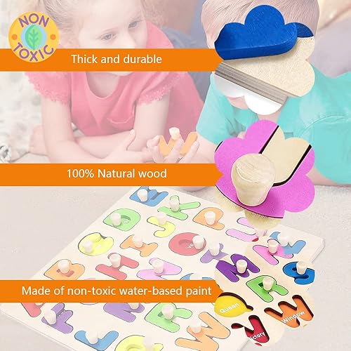 Miniatura 6 de Wooden Puzzles for Toddlers Preschool Montessori Educational Learning Toys with Chunky Wood ABC Puzzle Board Upper Case Letters Puzzles with Board