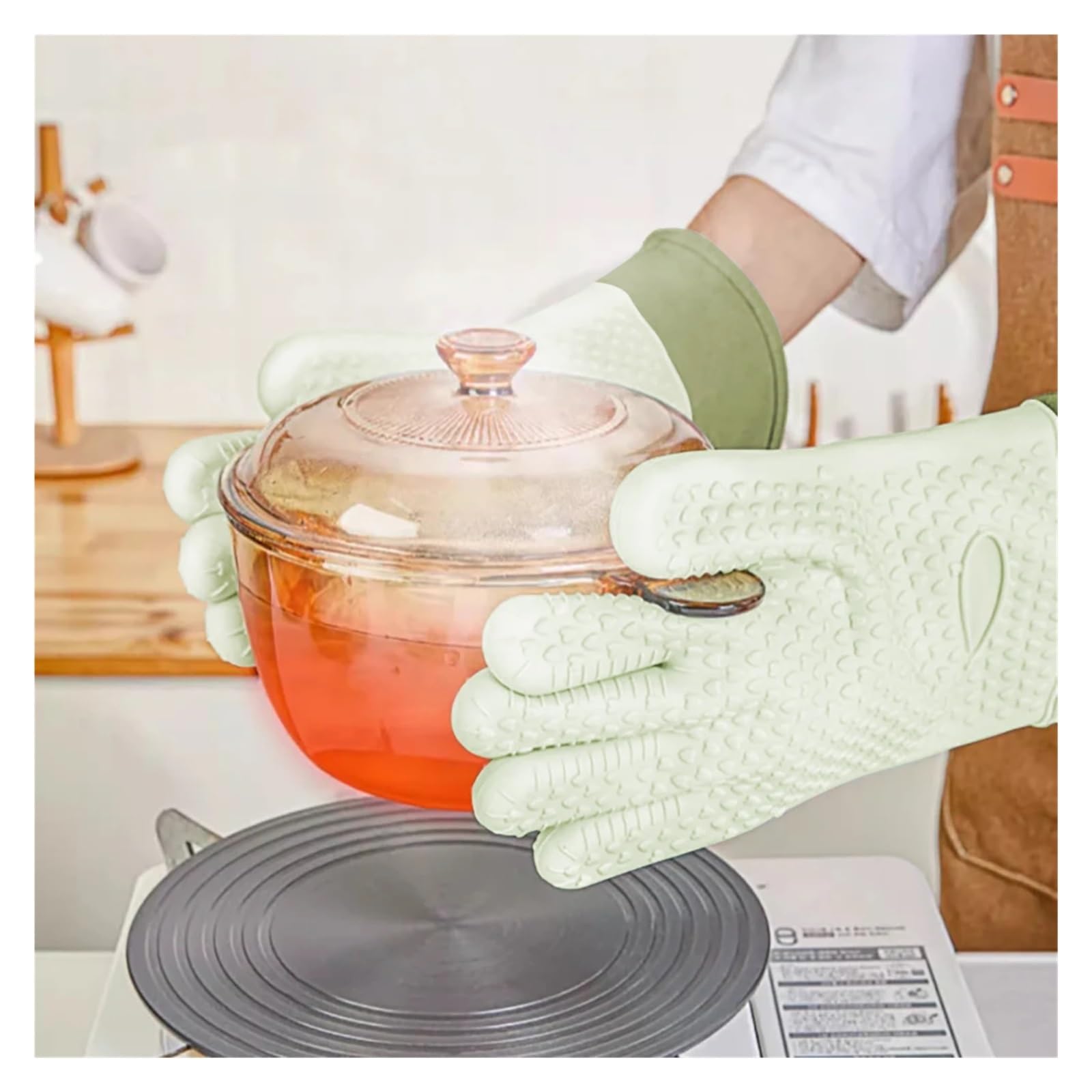 MRKU Guantes de Cocina Largos de Silicona con Dedos para Hornear, Resistentes al Calor, Ideales para barbacoas y Cocina.