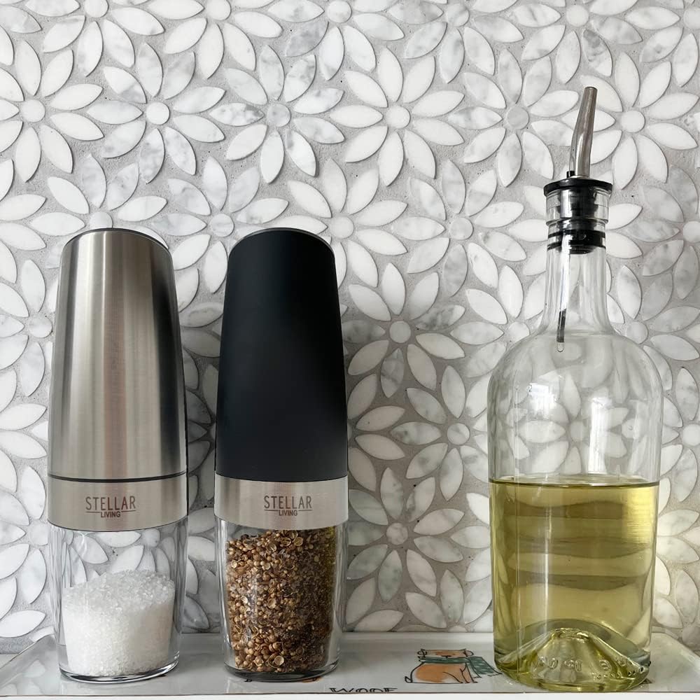 Admired By Nature Electric Salt and Pepper Grinder, Battery-Operated with Adjustable Coarsenessa, Blue LED light and Automatic one handed grinder, ABN5M009-BLK, Black