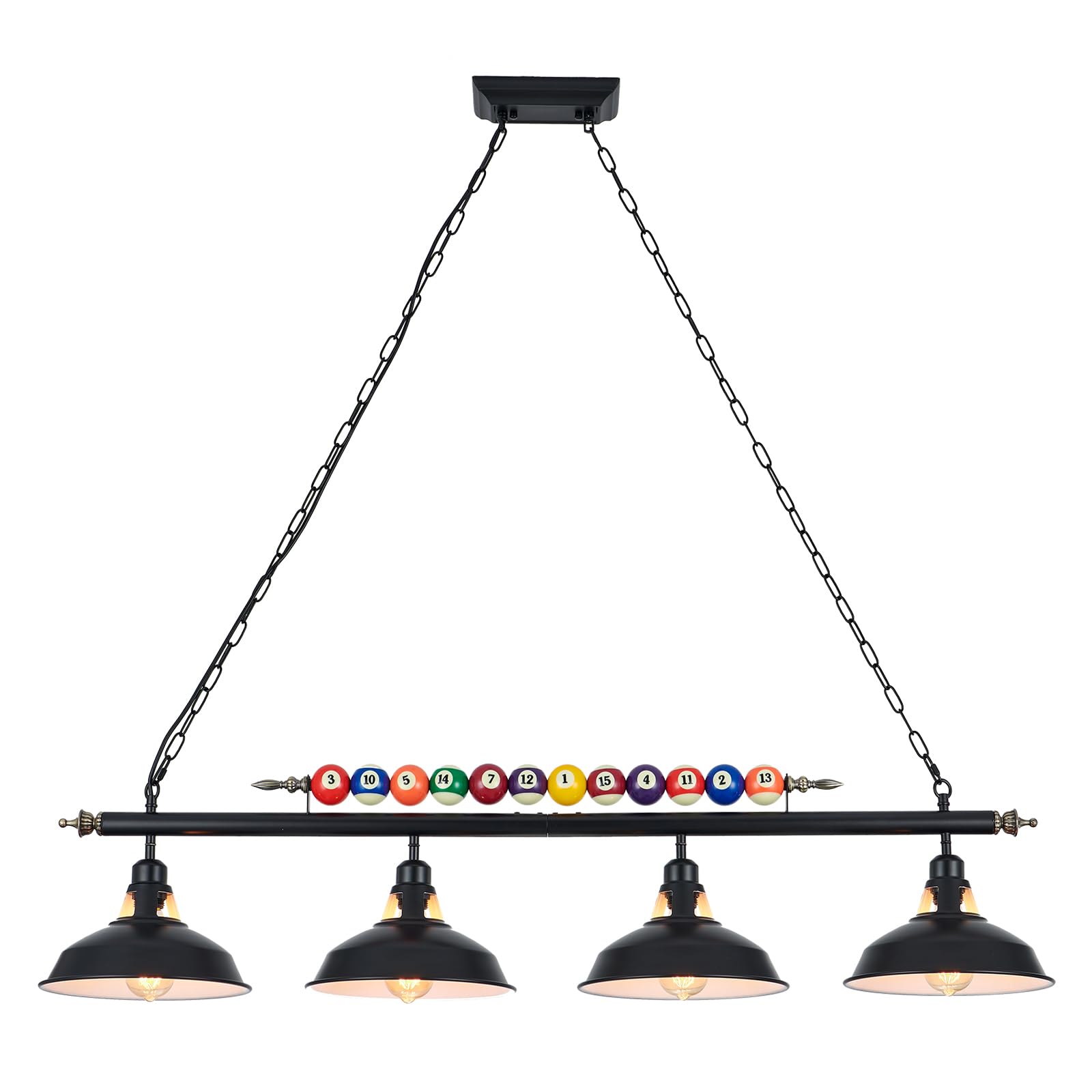 KEELED Pool Table Light, with 4 Black Matte Metal Shades, 127cm/50in, Perfect for 7'-8' Pool Tables, Snooker Table, Game Room, Kitchen Island (E27 Bulb Not Included)