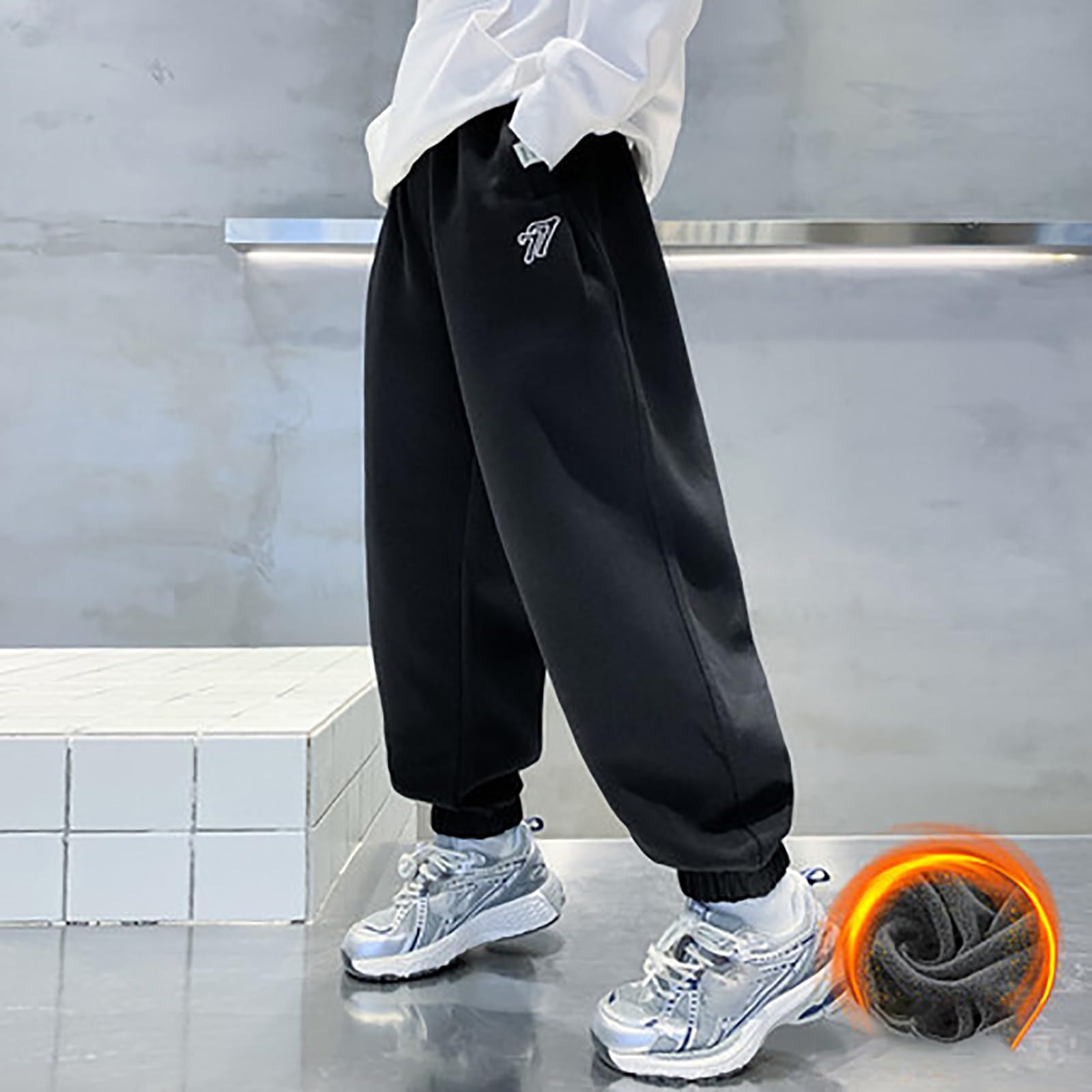 Pantaloni della tuta per ragazzi Bambini Scuola Jog Pantaloni Foderati in Pile Sport Pe Joggers Inverno Pantaloni Caldi Bambini Comfort Morbido Tuta Pantaloni