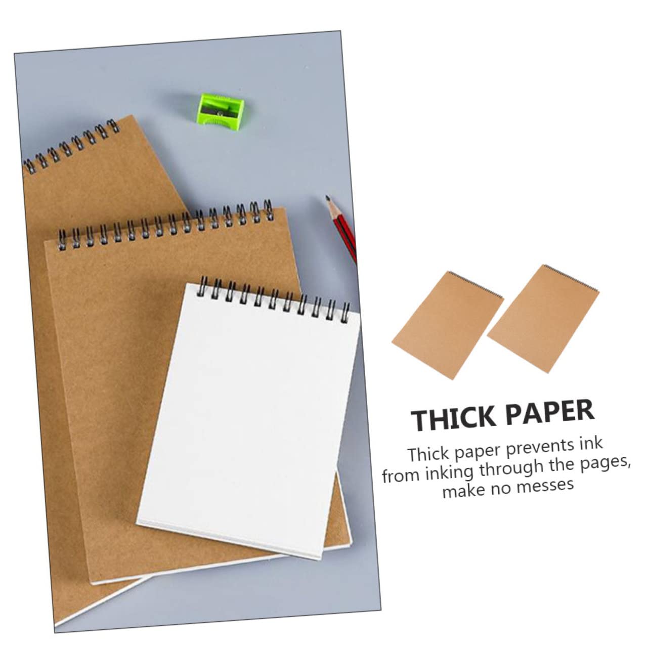 Zeichenblock für Schüler und Künstler 2 Stück mit Spiralbindung Khaki | Papier, Leere Seiten für Skizzen und Zeichnungen, Reißbar, für Reisetagebuch und Kreative Notizen