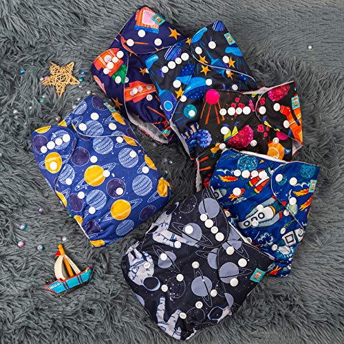Image of ALVABABY Baby Cloth Diaper 6 Pack with 12 Inserts One Size Cloth Diaper Covers Adjustable Washable Reusable for Baby Girls and Boys