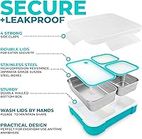 Vista 5 de Juego de lonchera Bento de acero inoxidable para adultos, niños, bolsa aislada y bolsa de hielo, compartimento de metal a prueba de fugas, Azul