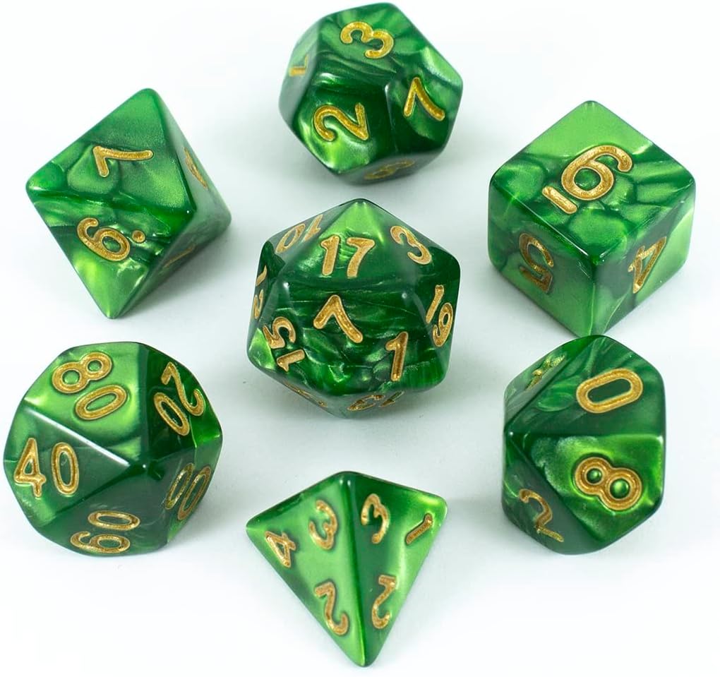 Green Pearl RPG Dice - Full Polyhedral Set - 'Moss'