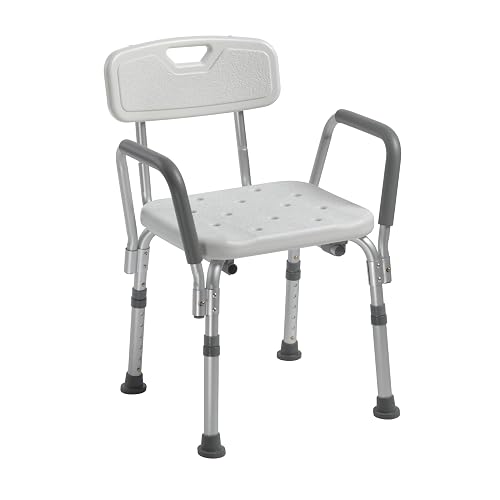 Drive Medical Premium Shower Chair with Back and Padded Arms, White | Shower Chair with Back and Padded Arms, Adjustable Height Seating for Safety and Comfort, Supports 350 Pounds