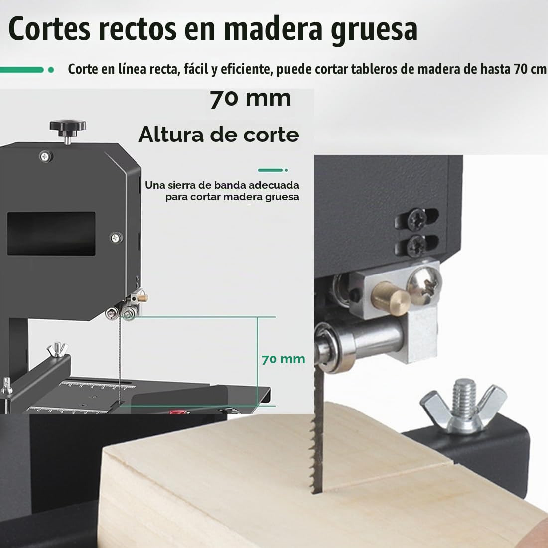 Sierra De Cinta, Sierra De Cinta para Madera, Sierra para Madera, Sierra De Mesa, Incluye 2 Hojas De Sierra | 230 Voltios | 800 W | Altura Libre Máxima: 70 Mm | Anchura Libre Máxima: 90 Mm