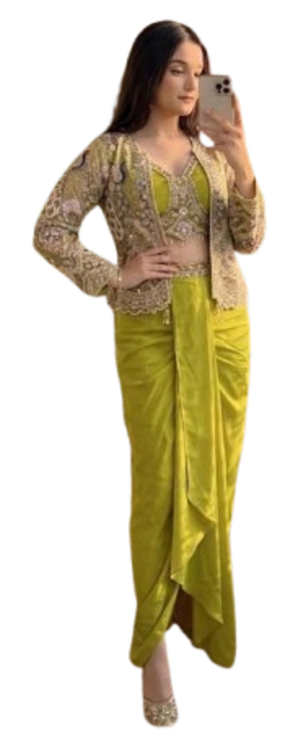Lehenga Dhoti Trending Women's three-piece western outfit for the trendy wedding Shrug with Dhoti style,Hevey Banglori Full Stitched Blouse Set-image-31