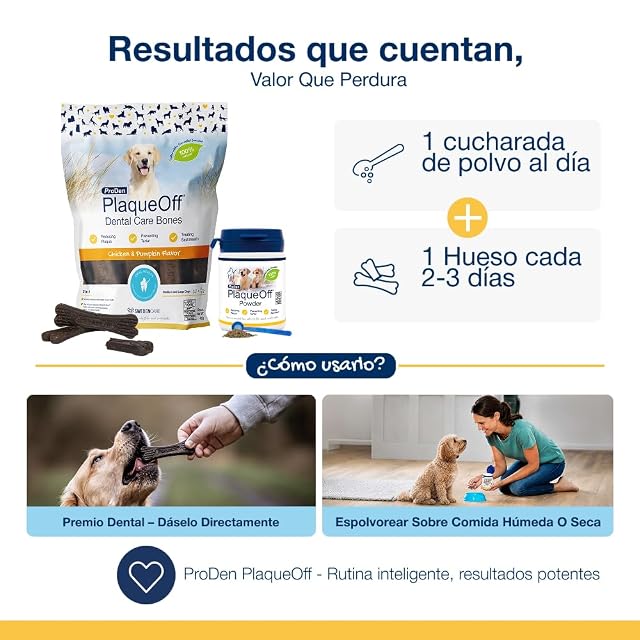 Foto 5 de 8 de ProDen PlaqueOff Pack Polvo 60g y 13 Huesos para Perros Pollo y Calabaza