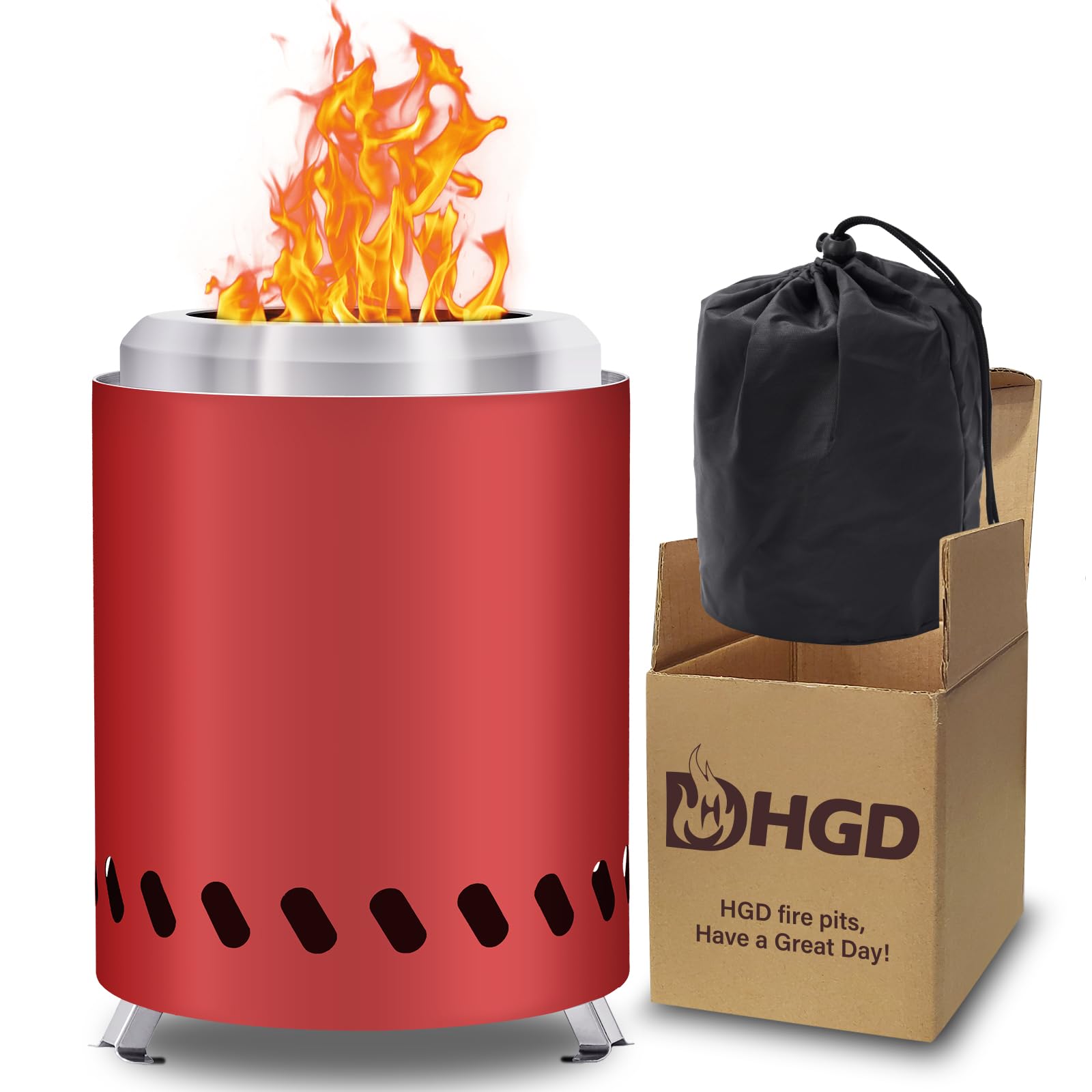 HGD Small Tabletop Fire Pit, Smokeless Table Top Firepit Outdoor, Portable Mini Stove with Carry Bag for Camping Backyard Patio Garden Picnic, Fueled by Pellets or Wood, Stainless Steel, Red