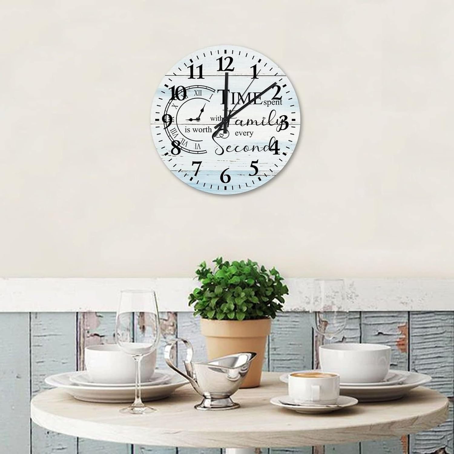 Time Spent with Family is Worth Every Second Wood Wall Clock 12 Inch, Family Quote Saying Indoor Wall Clocks Battery Operated Silent Non-Ticking Round Clock for Living Room Kitchen Bedroom
