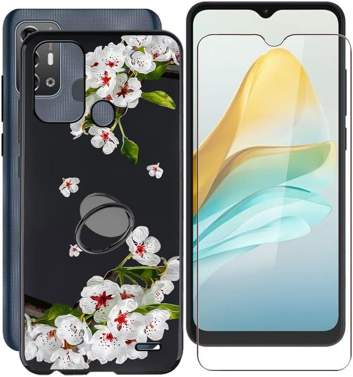 KJYFOANI Funda para ZTE Blade A53 Pro, 1 película protectora de vidrio templado, cubierta suave a prueba de golpes, con soporte de anillo de
