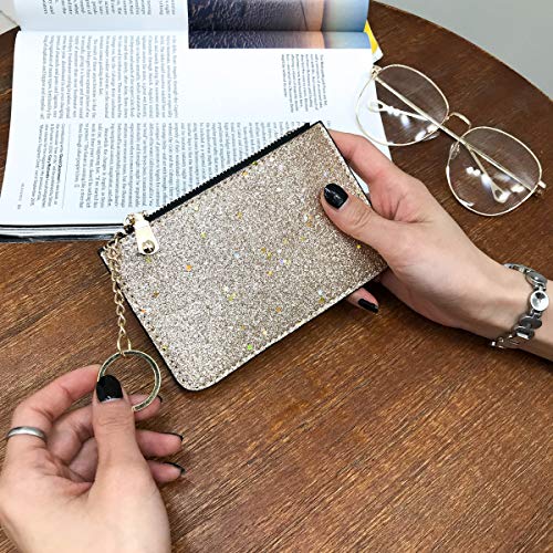 Annabelz Coin Purse Change Wallet Pouch Bling Card Holder With Key Chain Zip (Gold) #TOP1