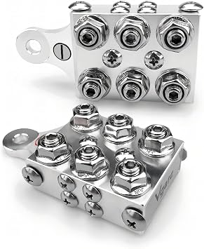 Vgate 20-Way Post Terminal Distribution Block Bus Bar, 8AWG up to 4/0XL AWG Gauge, for Lithium or AGM Lead Acid Battery with Bolt Down Ends or Threaded Studs, M8 or 5/16-18