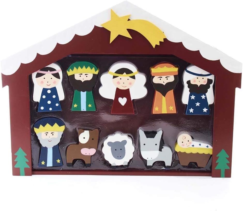 Kurt Adler 2-3-Inch Wooden Children's Nativity Set with Stable and 10 Figures