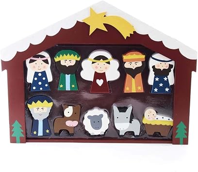 Kurt Adler 2-3-Inch Wooden Childrens Nativity Set with Stable and 10 Figures