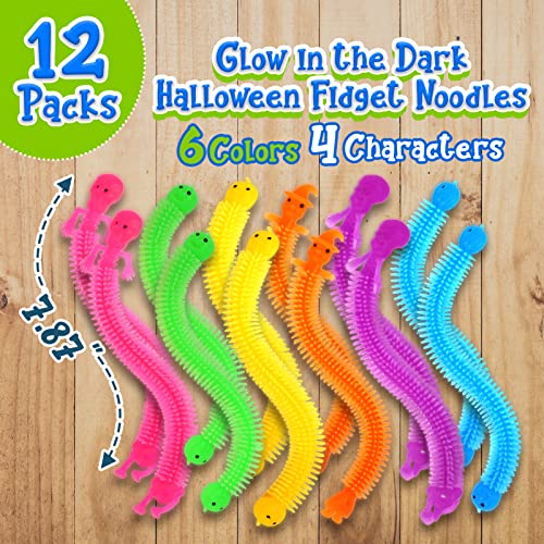 Stress Strings Stretch Fidget Noodles Toy; Glow In The Dark Sensory Fidgets Treat Gifts Textured 12 Packs Stretch Luminous Strings Kids Goodie Bag Fillers #TOP2