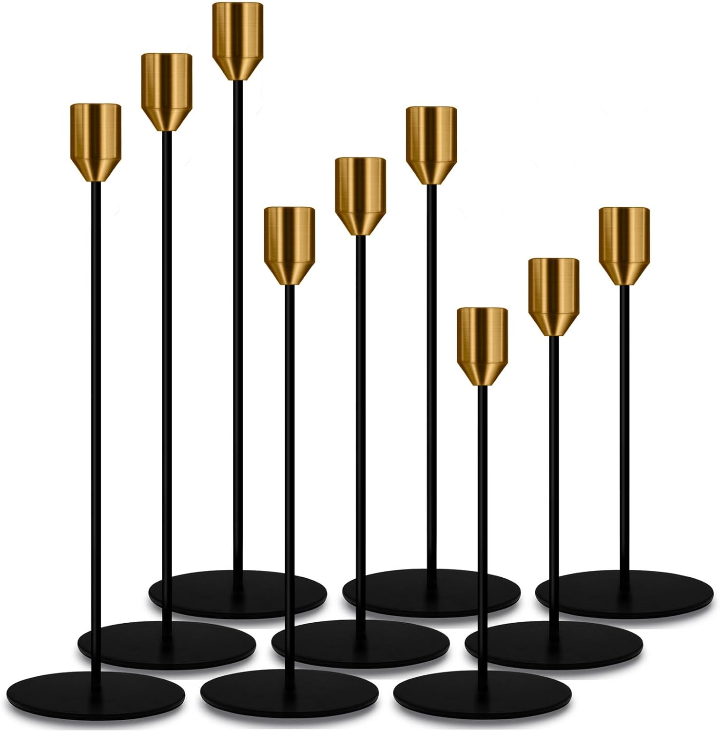 Candle Stick Candle Holder Set of 9 Brass Matte Black Candlestick Holders Gold Bulk