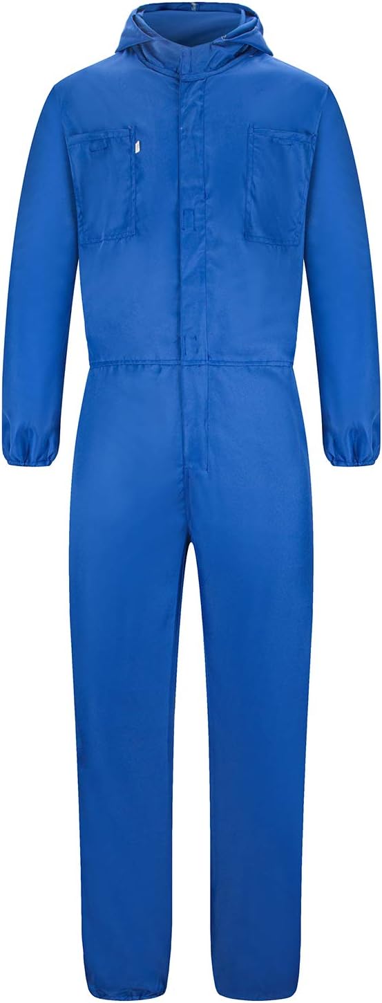 YukirtiqYukirtiq Men's Lightweight Hooded Overall Hard Wearing Solid Color Mechanics Boiler Suit Workwear Hooded Boilersuit Coverall, Royal Blue, M