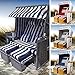 Produktbild BRAST Strandkorb Nordsee XXL für 2 Personen 120cm breit mehrere Designs incl. wetterfeste Abdeckhaube verstellbare Rückenlehne Fußkissen Farbe Blau/Weiß/Grau gestreift