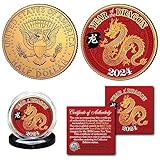 2024 Year of The Dragon Chinese Lunar New Year of The Dragon 24K Gold Plated JFK Kennedy Half Dollar Coin