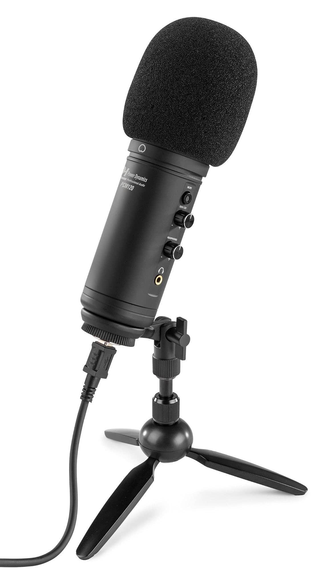 Power Dynamics PCM120 microfono Condensador Broadcasting & Streaming con trípode de Mesa e iluminación LED, microfono USB, Ideal para Crear Contenido de Youtube, Twitch, Gaming, Podcast, Color Negro