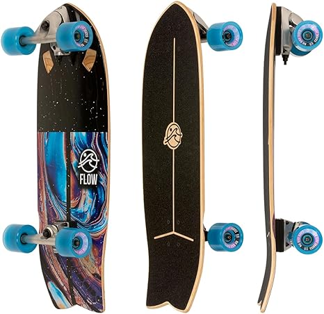 Flow Surf Skates Cruiser - 29"x10" 7-Ply North American Maple Deck, Carving Truck, Fully Assembled, Supports up to 275 lbs for Surf-Like Carving