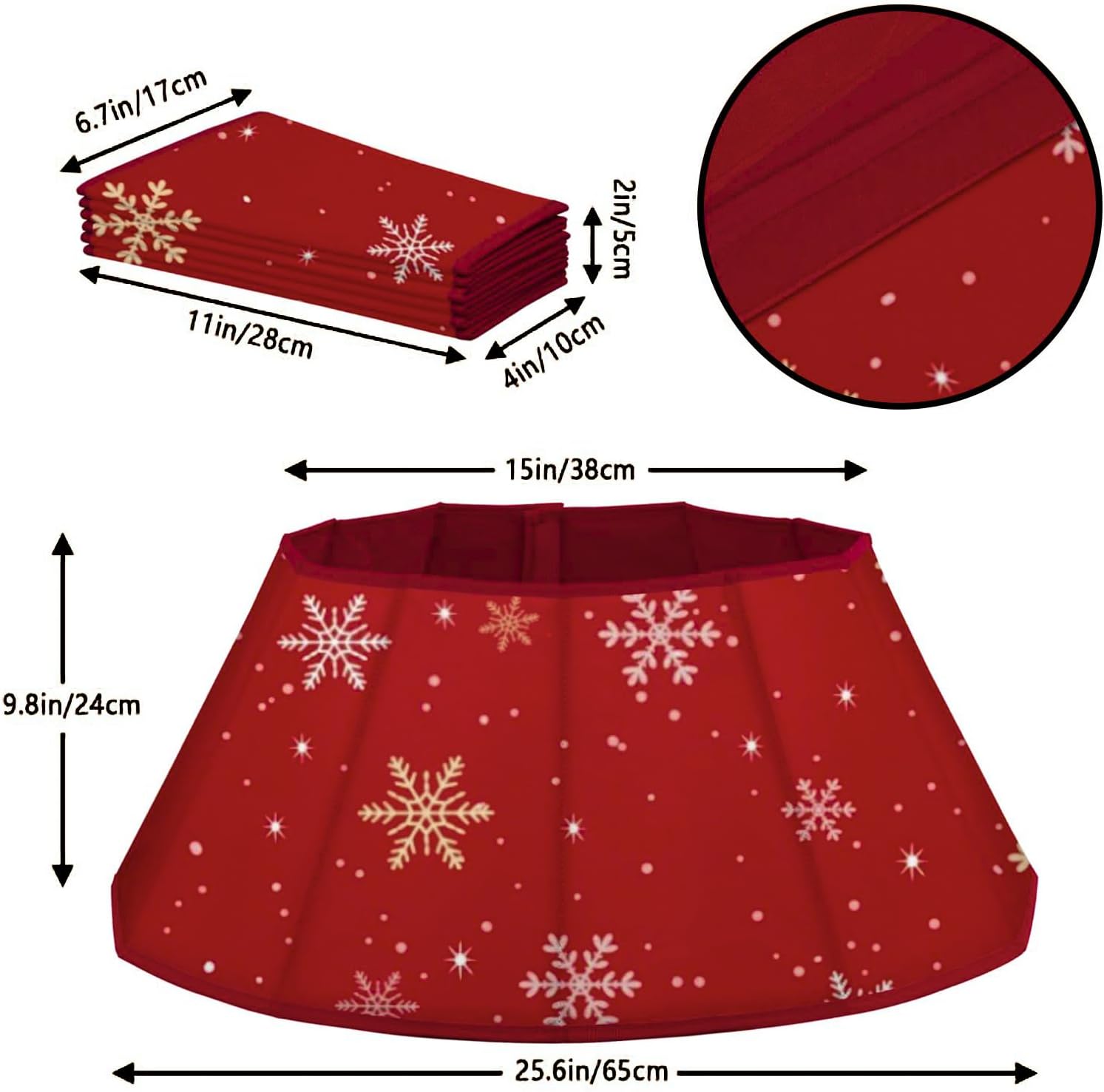 Christmas Tree Collar - 25.6" x 9.8" Patterned Tree Skirt/Base Collars, Foldable Snowflake Xmas Christmas Tree Stand Cover for Holiday New Year Party Decoration