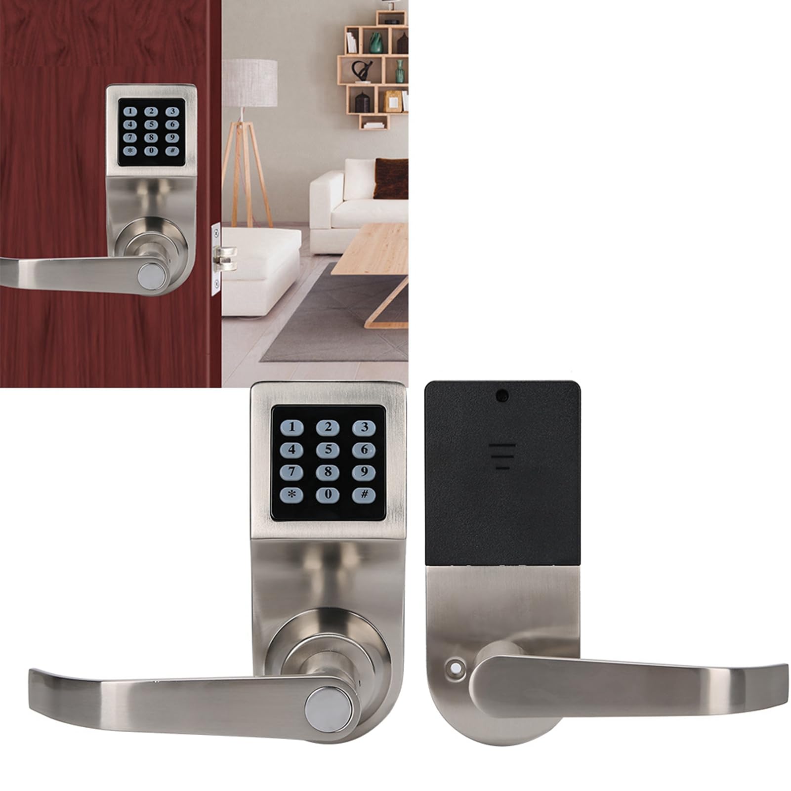 Generic Serrure de Porte Numérique, Mot de Passe électronique, Serrure de sécurité avec Carte IC et clé pour Appartements, Portes en Bois, Alliage de Zinc 160x67x39mm