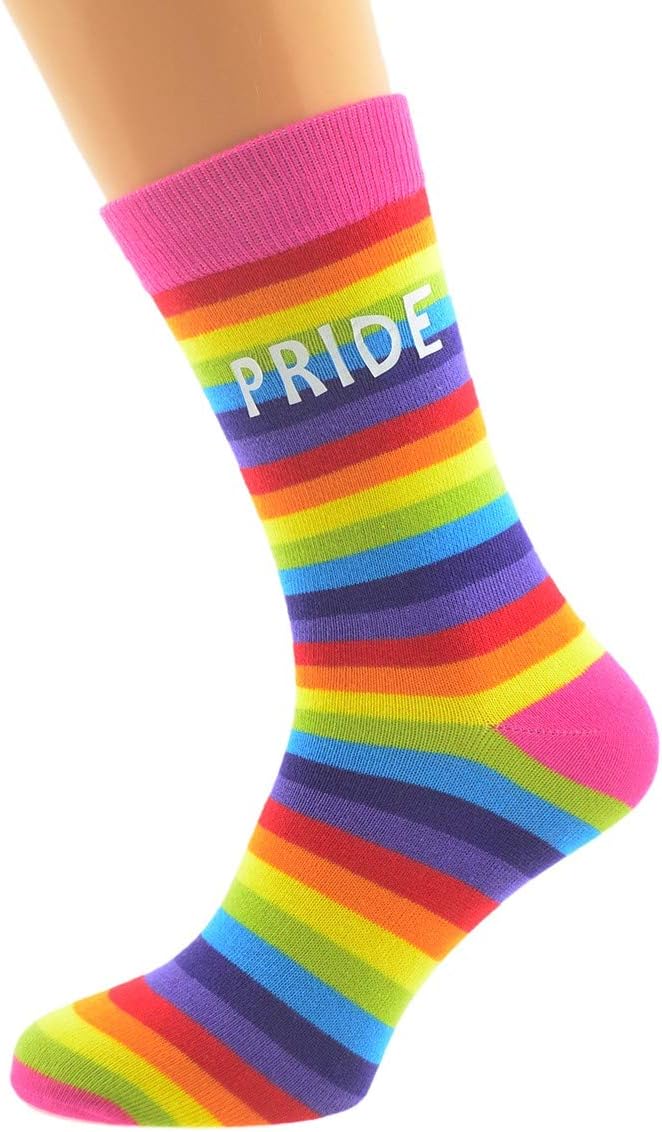 Pair of Mens Gay Rainbow Printed with Pride in White Socks