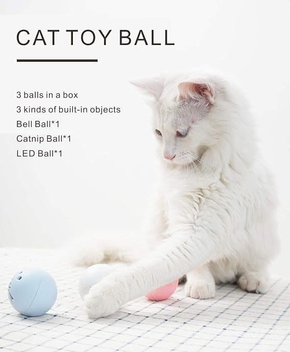 Cat Toys Ball Gift Set, 3 Pack Interactive Cat Toy for Indoor,Cat Toys Balls with Flash Light Ball, Catnip Ball, Interactive Kitten Exercise Bell Ball, Kitty Pet Exercise Self Playing Toy