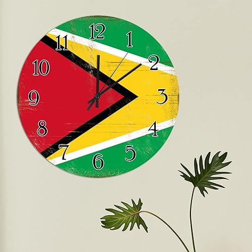 Miniatura 4 de Reloj de madera de recuerdo de país de Guyana, reloj de cuarzo con pilas, silencioso de 10 pulgadas, reloj de pared redondo de 10 pulgadas,