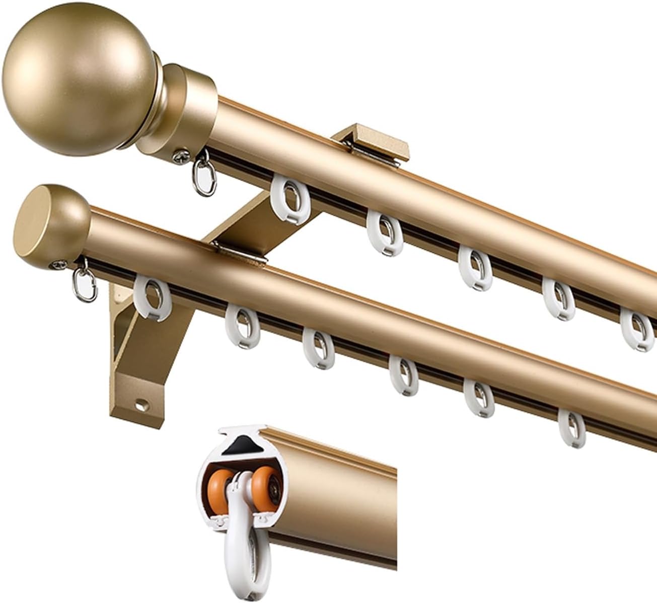 Side Mount Curtain Rod Double Curtain Pole with Bracket Heavy Duty Drapery Rod for Living Room Bathroom Bedroom Windows Kitchen(Gold,18.0FT(550CM))