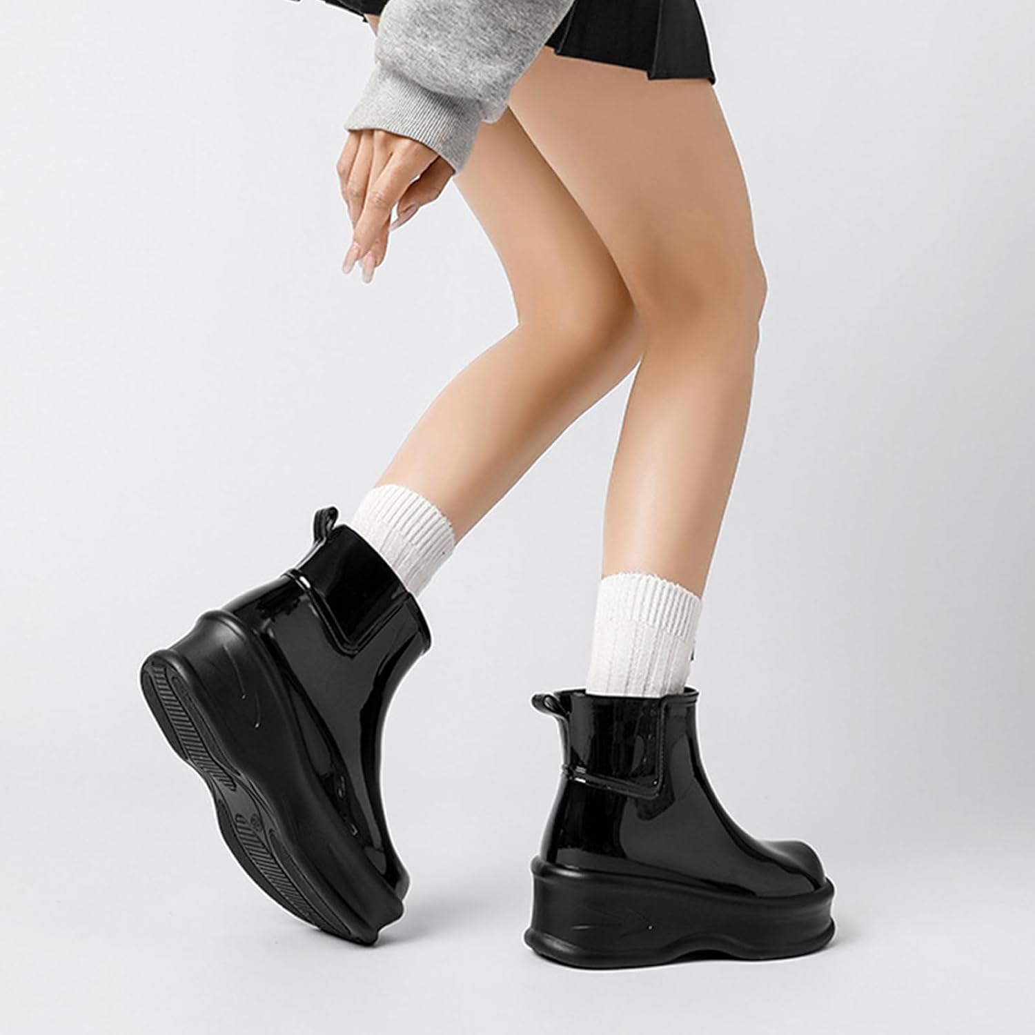 Waterproof Chelsea Ankle Boots For Women Platform Comfortable Slip On Thick Lug Sole Pull On Non Slip Outdoor Work Short Rain Boots