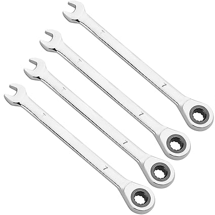 4 PCS 7mm 12PT Ratchet Wrench, KINJOEK Metric Ratcheting Wrench Set with 5 degree Movement and 72 Teeth for Projects with Tight Space