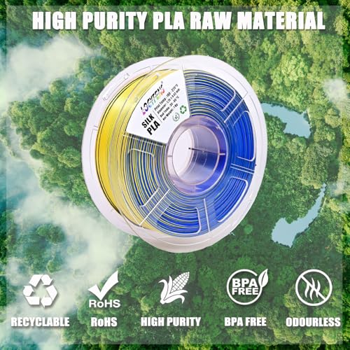 Image of PLA Filament 1.75mm, Silk Rainbow Color PLA Filament, Tri Color 3D Printer Filament Red Yellow Blue, Fit to AMS, 1kg /Spool