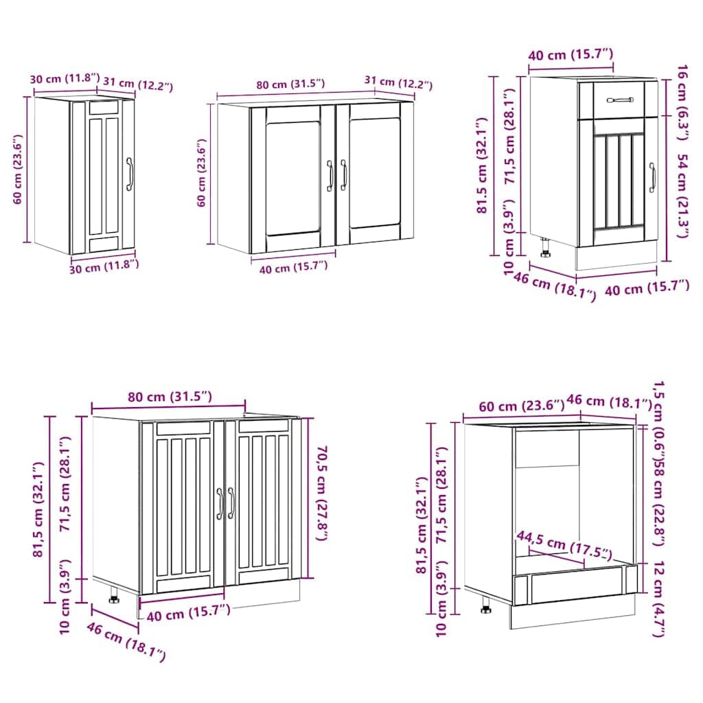 8-TLG. Küchenschrank-Set Kalmar Grau Sonoma Holzwerkstoff Küchenschrank-Set, Küchenblock variabel stellbar Küche Komplett, ohne Arbeitsplatte für Restaurant,Küche