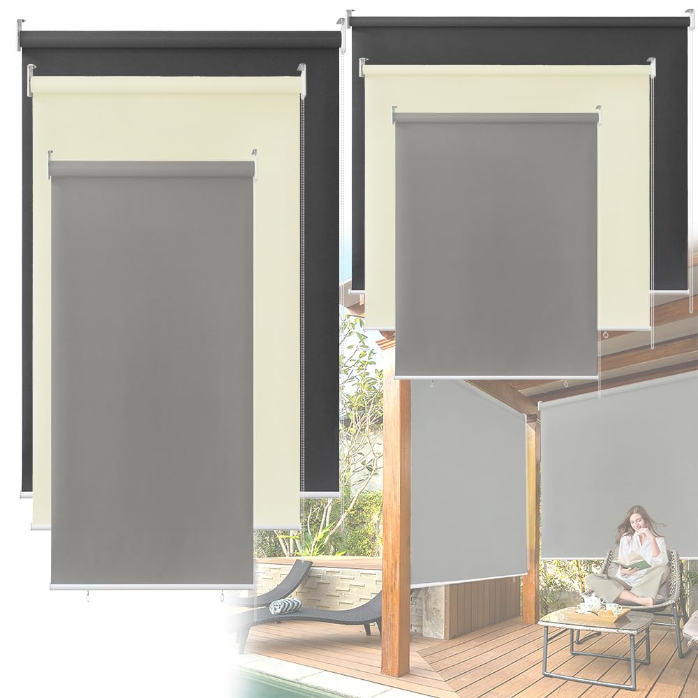 FIVMEN Tenda a Rullo per Esterno Tende a Rullo Oscurante Verticale Tenda Avvolgibile Termica Isolante Tenda Oscurante a Rullo Trazione Laterale per Balcone e Finestre, 180x240 cm Beige