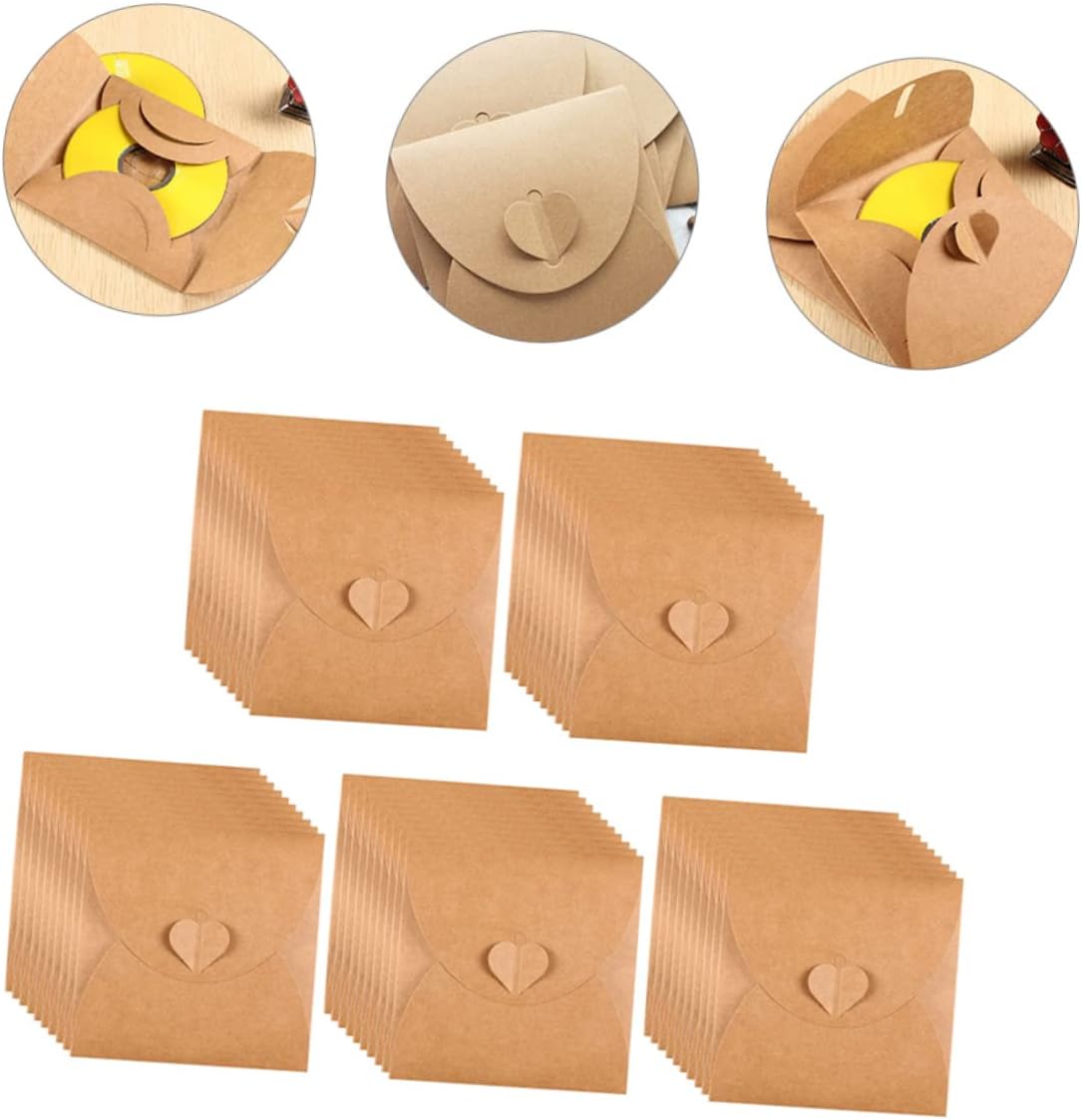 LIFKOME 50pcs Kraft Paper Cd DVD Sleeves Envelopes with Heart Button Storage Cases for Cds and DVDs Ideal for Organizing Media Gifting