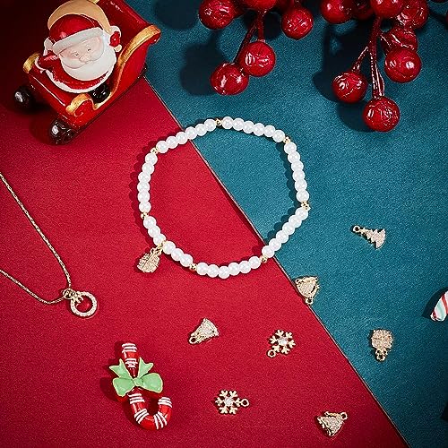 Beebeecraft 12Pcs 6 Style Christmas Charms 18K Gold Plated Trees Snowflake Gift Bell Hat Wreath Cubic Zirconia for DIY Jewellery Making Pendant Bracelet Necklace Craft Supplies - Image 4