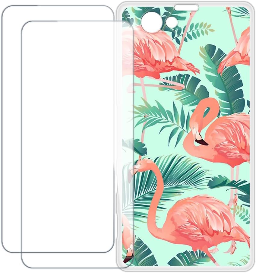 Compatible with Sony Xperia Z1 Compact Case Colorful Custom Cover with 2 Pack Tempered Glass Screen Protectors - Shockproof Scratch-Resistant (Flamingo)