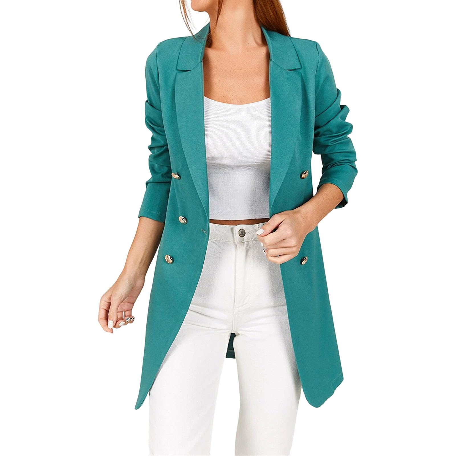 Womens Double Breasted Blazer Jacket Long Sleeve Lapel Open Front Dressy Casual Slim Fit Work Office Blazers Outerwear