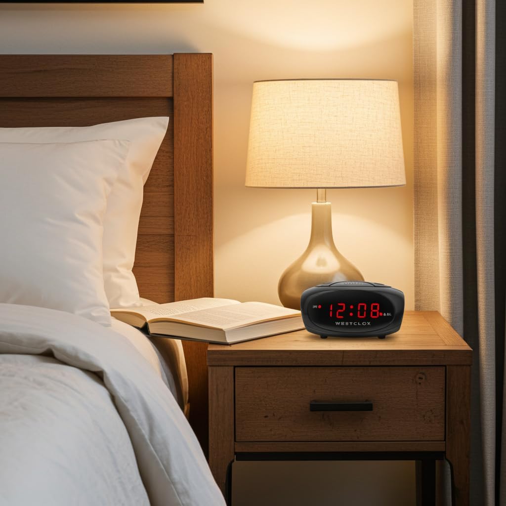 Westclox Super-Loud LED Electric Alarm Clock with 0.6" Digital Display, Adjustable Alarm Volume, 9-Minute Snooze & Battery Backup – Standard Digital Clock for Bedroom, Home or Office (Black)
