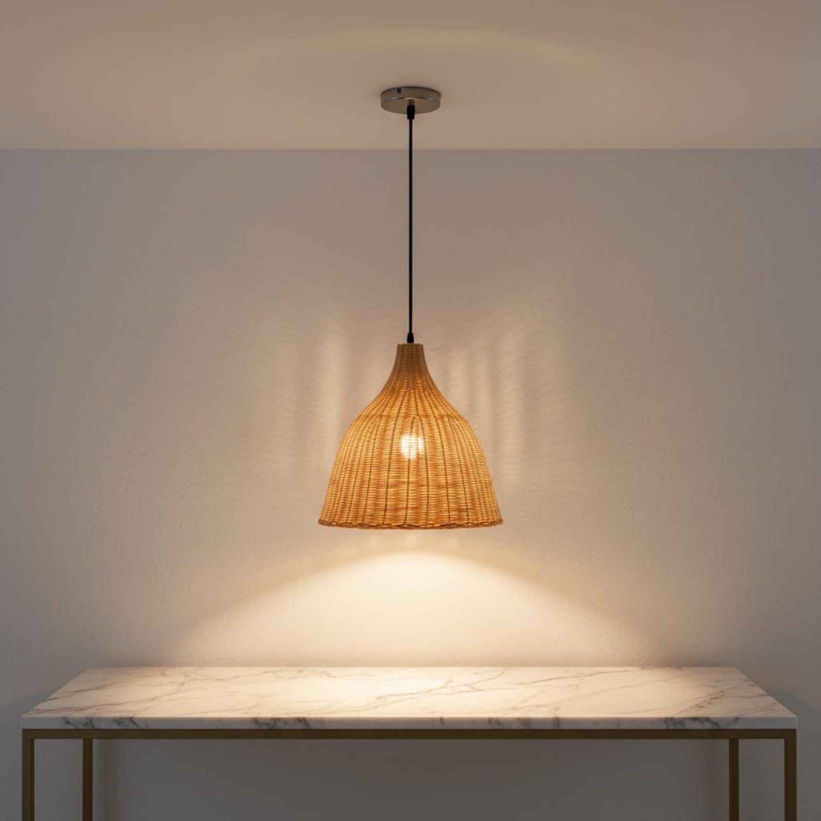 Lampada a Sospensione Intrecciata Rattan Bambù Plafoniera Decorativa E27 Installazione Veloce Ambiente Caldo Adatta per Sala da Tè Sala da Pranzo Ristorante Decorazione Bohemien, 35 Cm