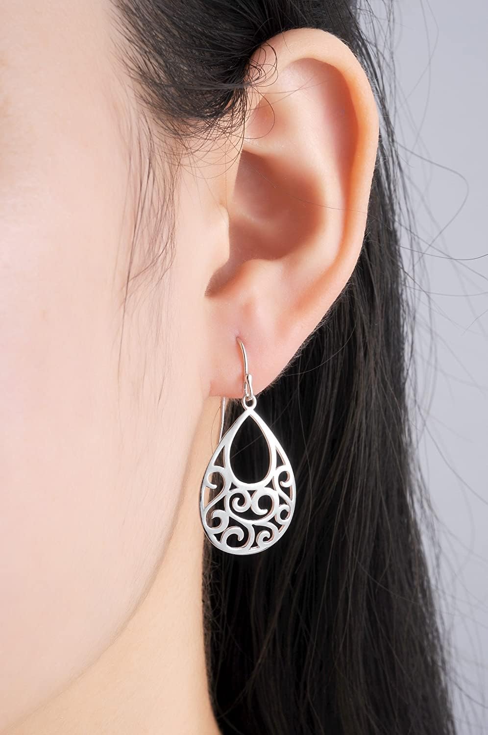 Sterling Silver Filigree Minimalist Design Of Peacock Dangle Drop Earrings For Womens By Ganga Jewells - Image 2