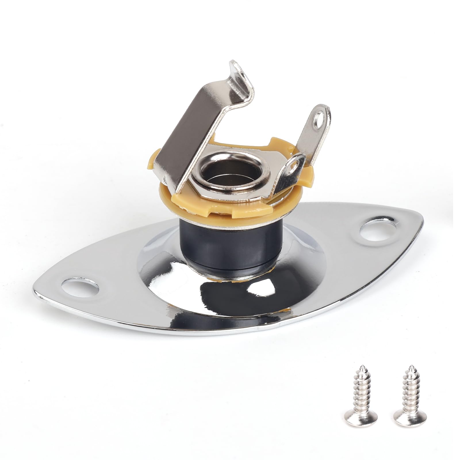Banworks 6.35mm (1/4") Elliptical Input Jack Oval Cat-Eye Electric Guitar Input Jack Output Jack Plate Socket with Screws for Super Strat ST Tele Electric Guitar Bass JT/CK-01 Chrome - Image 4