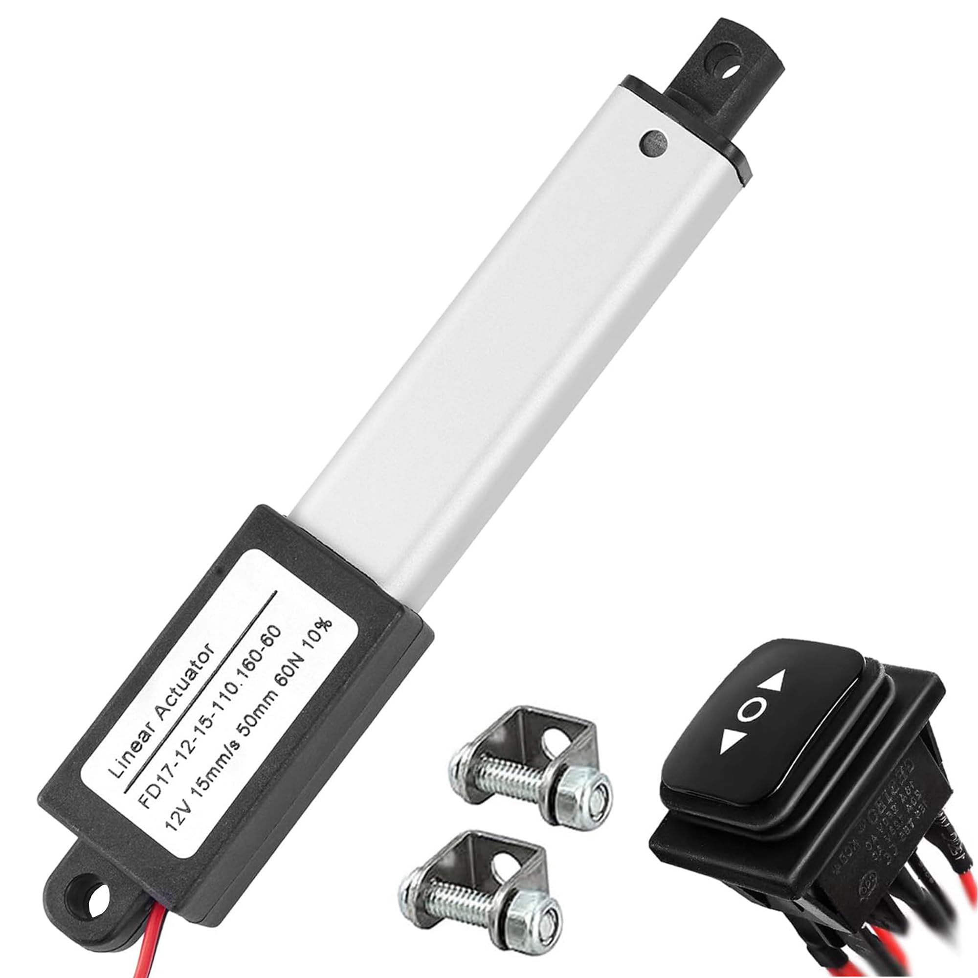 AWINLI - Mini actuador lineal eléctrico de 12 V, carrera de 2 pulgadas, velocidad de 60 N/13 libras, mini actuador de movimiento de metal pequeño con soporte de montaje e interruptor de control