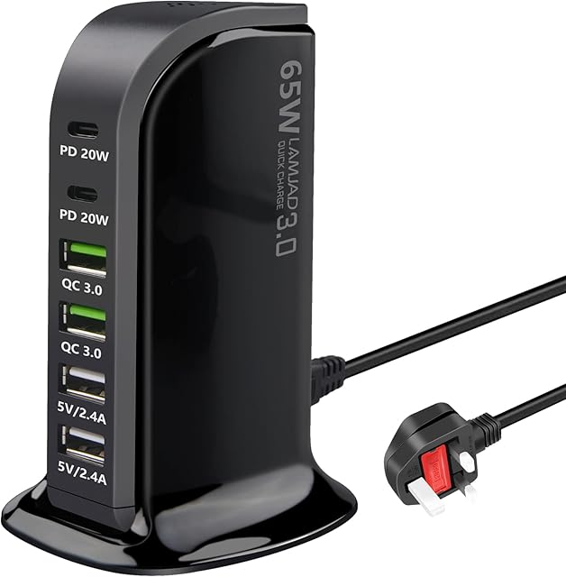 USB C Charger, 65W PD&QC Multiport USB C Charger Fast Charging Station with 6 Ports for 13/13pro Max 12/12 Mini/12Pro/12 Pro Max/11/11 Pro iPad AirPod, Tablets, Smartphones