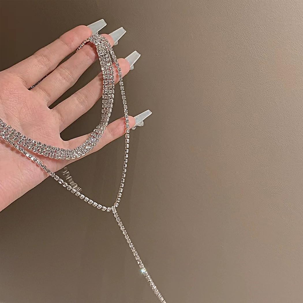 FUTIMELY Sparkle Gold Rhinestone Choker Necklace for Women Bride Silver Tennis Chain Y Necklace Bling Crystal Statement Necklaces Prom Dress Jewelry Gifts - Image 5